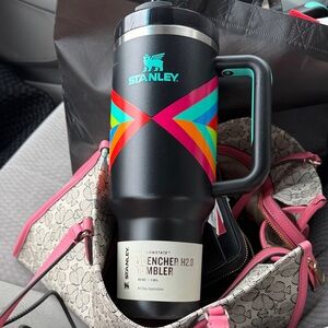 40oz Stanley Black Tumbler with Vibrant Multicolor Design